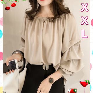 XXL シフォン ブラウス アイボリー  きれいめ シャツ フリル レディース (シャツ/ブラウス(長袖/七分))