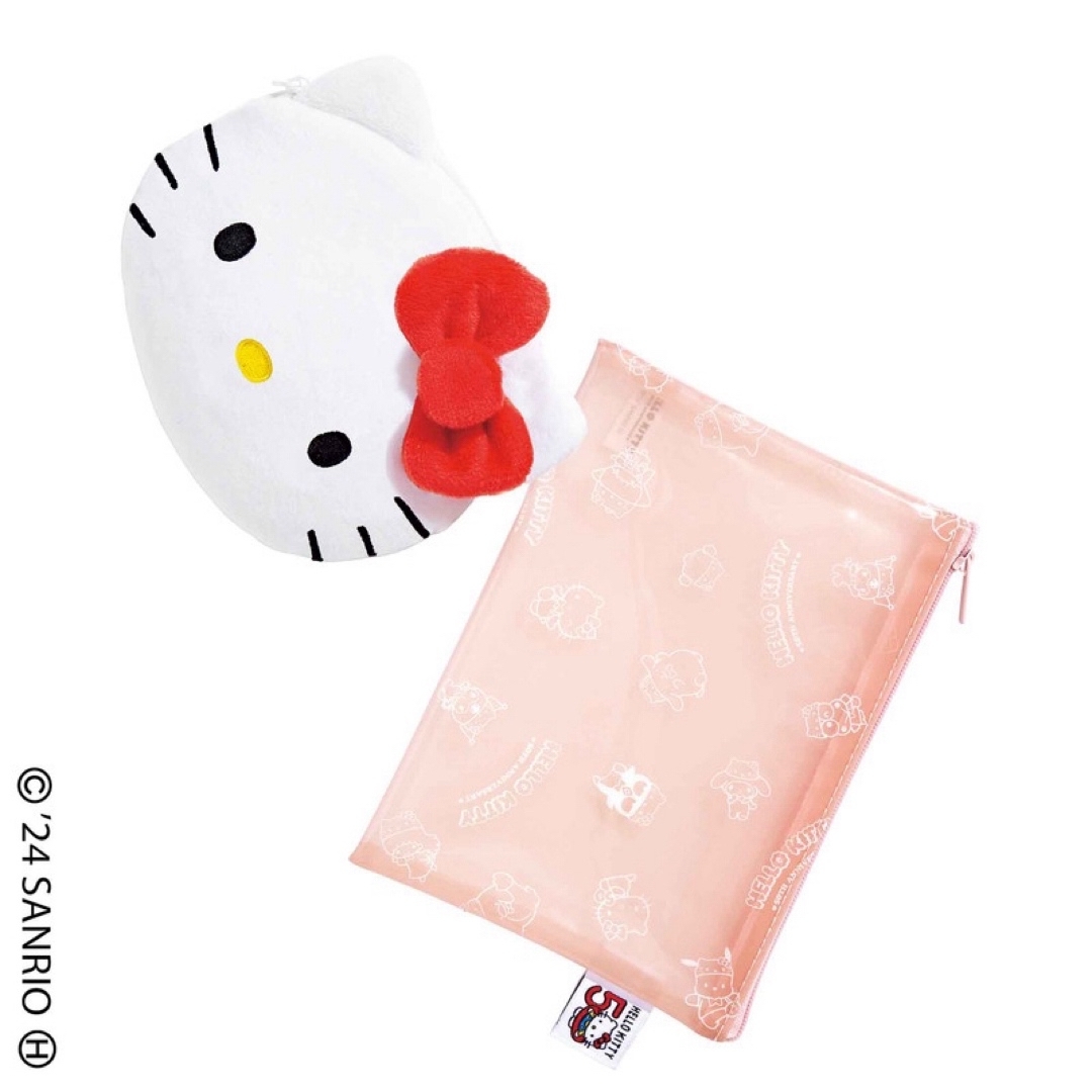 ハローキティ(ハローキティ)の新品　HELLO KITTY ハローキティ　顔形ふわふわポーチ ＆クリアポーチ レディースのファッション小物(ポーチ)の商品写真