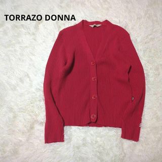 トラッゾドンナ(TORRAZZO DONNA)のTORRAZZO DONNA  リブニットカーディガン Vネック 赤(カーディガン)