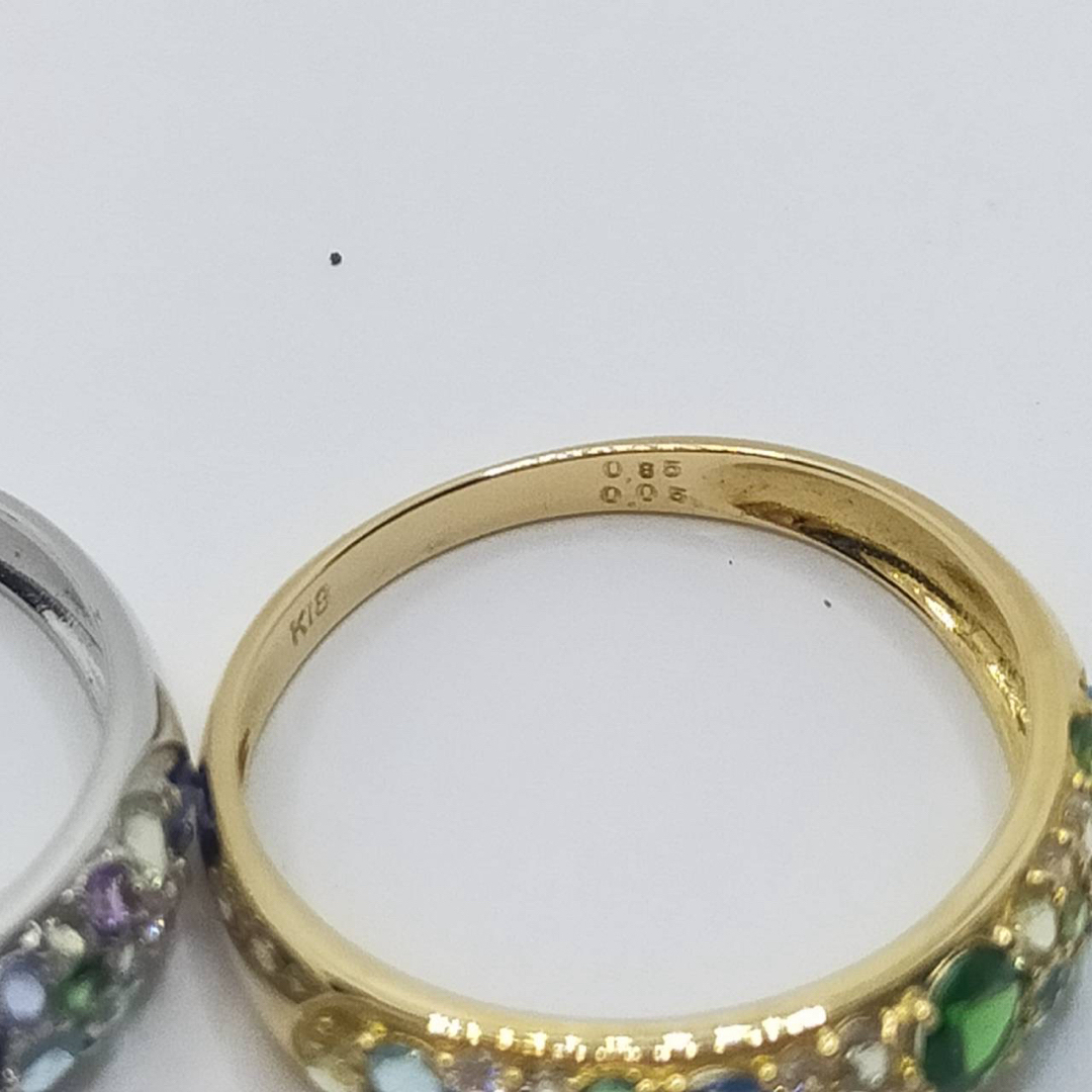 天然ダイヤモンド　半貴石　マルチカラーリング　K18YG PT 刻印あり レディースのアクセサリー(リング(指輪))の商品写真