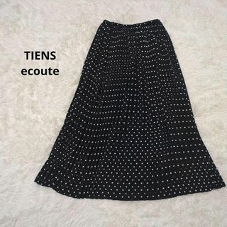 ティアンエクート(TIENS ecoute)の【美品】ティアンエクート ドットプリーツスカート ロング 黒 ウエストゴム(ロングスカート)