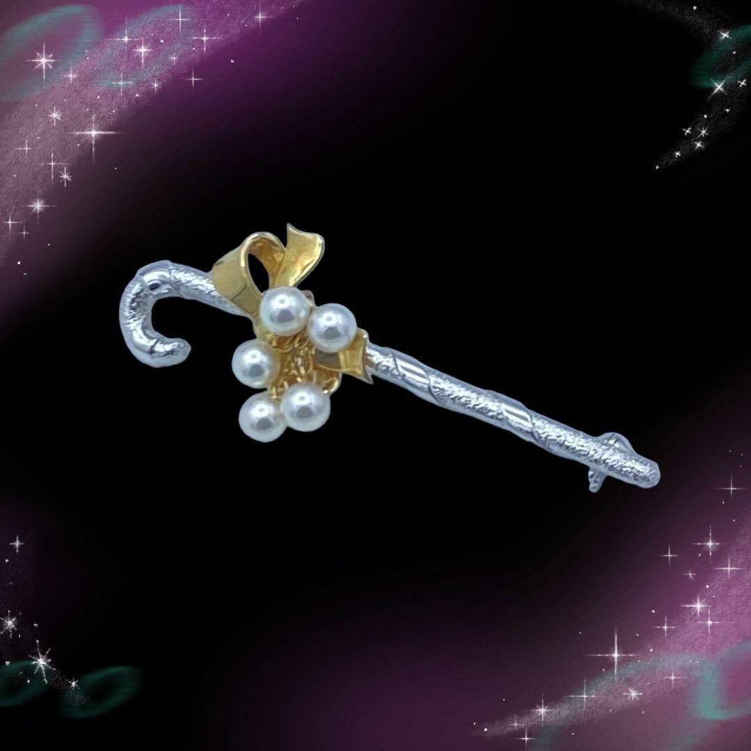 MIKIMOTO(ミキモト)の《希少　美品》　ミキモト　傘モチーフ　パール　ブローチ　K18YG  SV925 レディースのアクセサリー(ブローチ/コサージュ)の商品写真