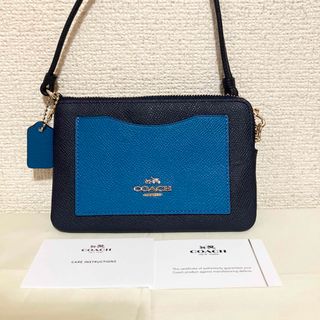 コーチ(COACH)の☆未使用☆コーチ COACH レザー リストレット カラーブロック ブルー系(ポーチ)