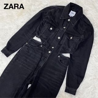 ザラ(ZARA)の美品 ZARA ジャンプスーツ デニム ブラック カットアウト(オールインワン)