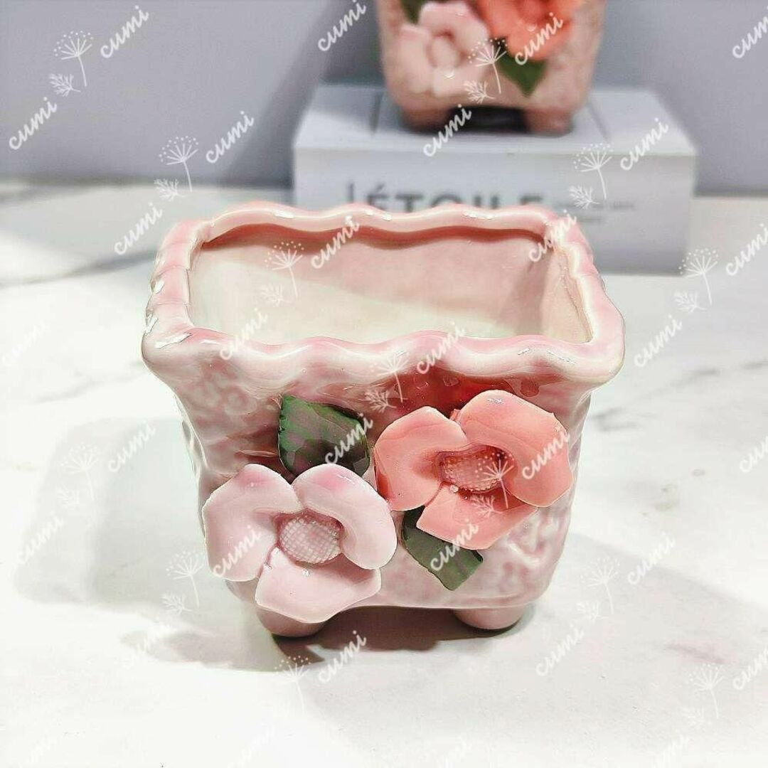 【韓国】 バラ 花 フラワー ピンク 植木鉢 おしゃれ 北欧 室内 陶器鉢 多肉 ハンドメイドのフラワー/ガーデン(プランター)の商品写真