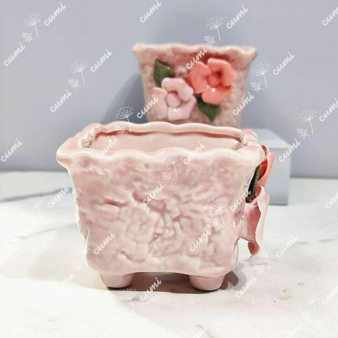 【韓国】 バラ 花 フラワー ピンク 植木鉢 おしゃれ 北欧 室内 陶器鉢 多肉 ハンドメイドのフラワー/ガーデン(プランター)の商品写真
