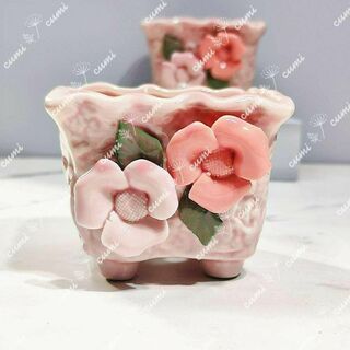 【韓国】 バラ 花 フラワー ピンク 植木鉢 おしゃれ 北欧 室内 陶器鉢 多肉(プランター)