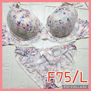 新品未使用 ブラジャーショーツセット F75/L 928401 白 花柄(ブラ&ショーツセット)