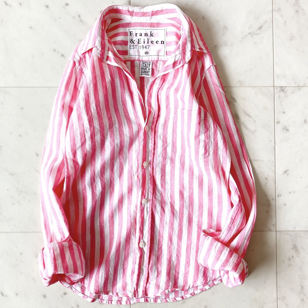 フランクアンドアイリーン ストライプシャツ リネンシャツ 麻100% ピンク | フリマアプリ ラクマ