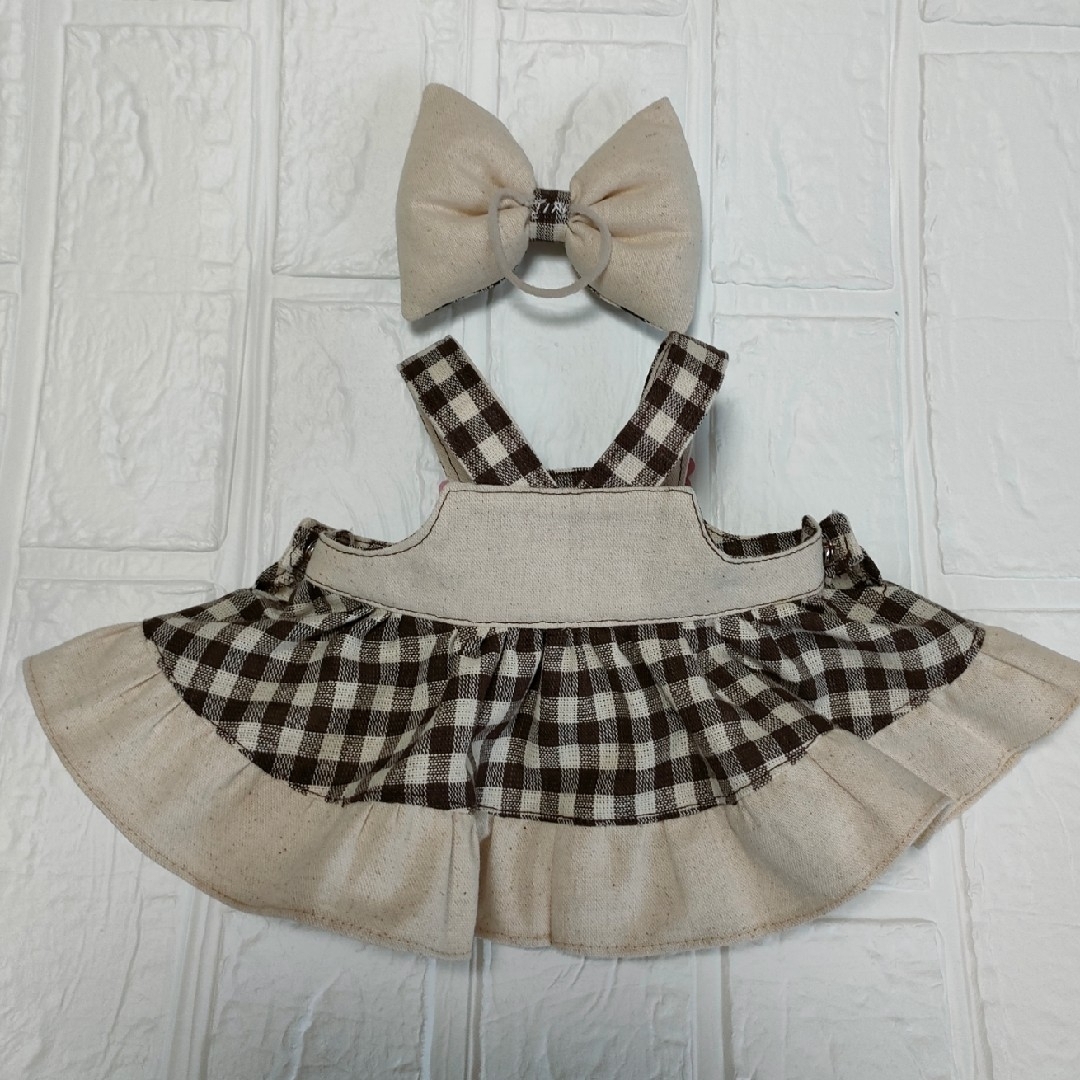 ステラルーSサイズ用ブラウンチェックのサロペットスカート ハンドメイドのぬいぐるみ/人形(その他)の商品写真