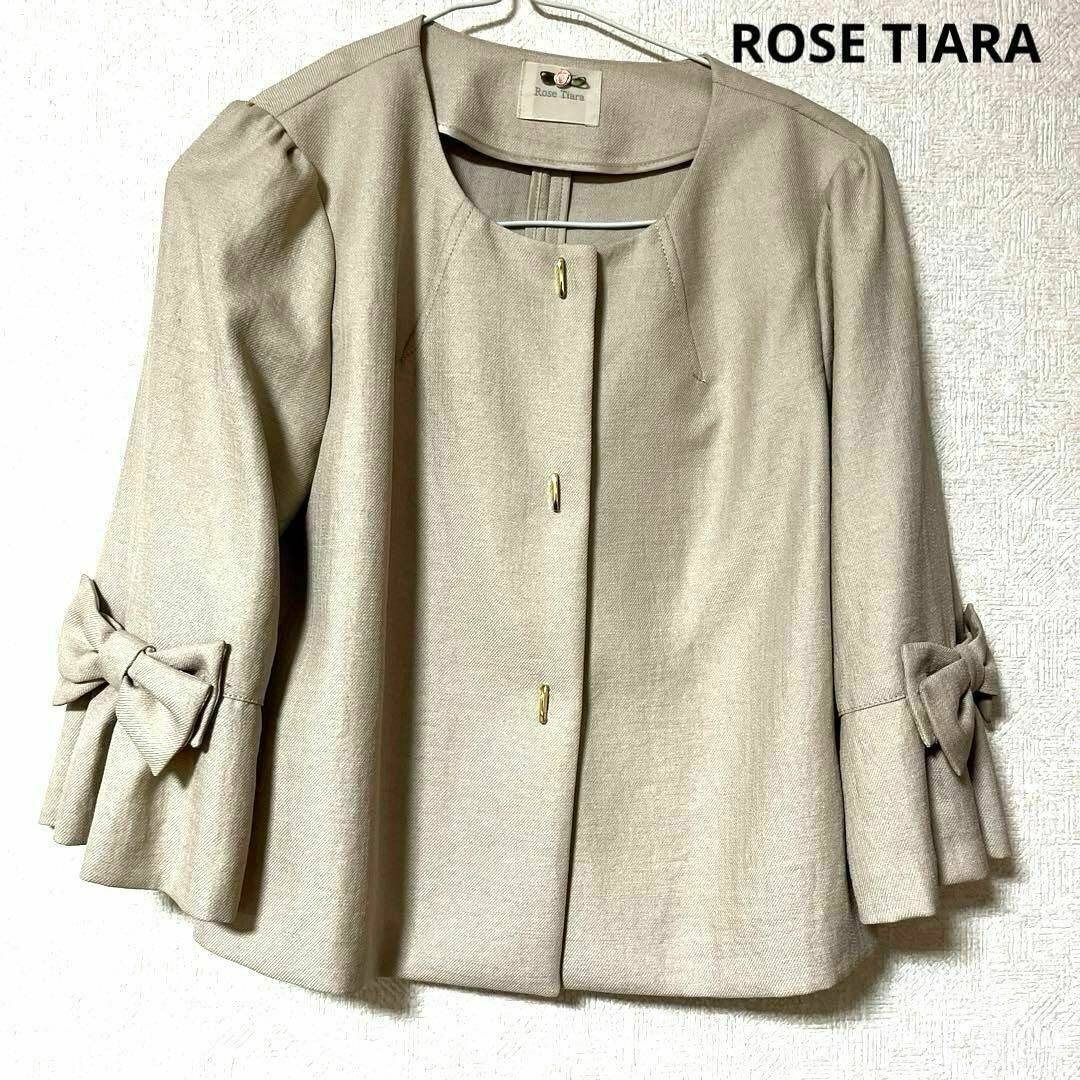 Rose Tiara(ローズティアラ)のROSE TIARA ジャケット 袖元 リボン オシャレ ジャケット　S レディースのジャケット/アウター(ノーカラージャケット)の商品写真