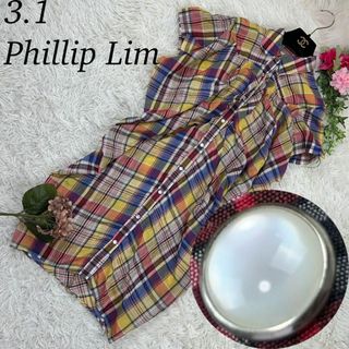 スリーワンフィリップリム(3.1 Phillip Lim)のスリーワンフィリップリム レディース Sサイズ 変形 シャツ 半袖 チェック柄(シャツ/ブラウス(半袖/袖なし))