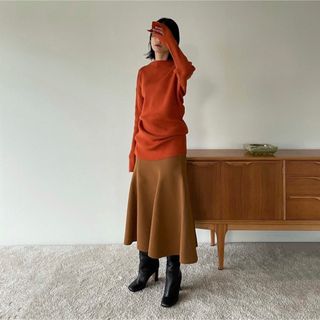 クラネ(CLANE)のLOOSE SHAPE RIB KNIT TOPS オレンジ(ニット/セーター)