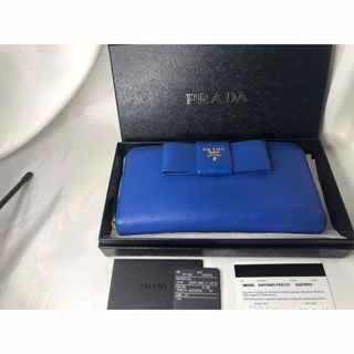 プラダ(PRADA)の超美品　PRADA プラダ 長財布　ラウンドファスナー　リボン　AZZURRO(財布)