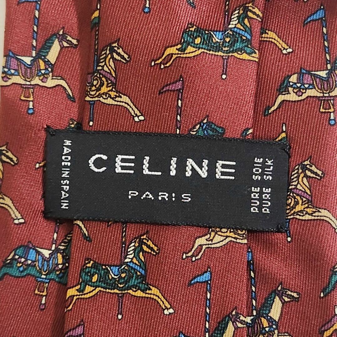 celine(セリーヌ)のセリーヌ　ネクタイ レッド ホースモチーフ メリーゴランド ビジネス メンズのファッション小物(ネクタイ)の商品写真