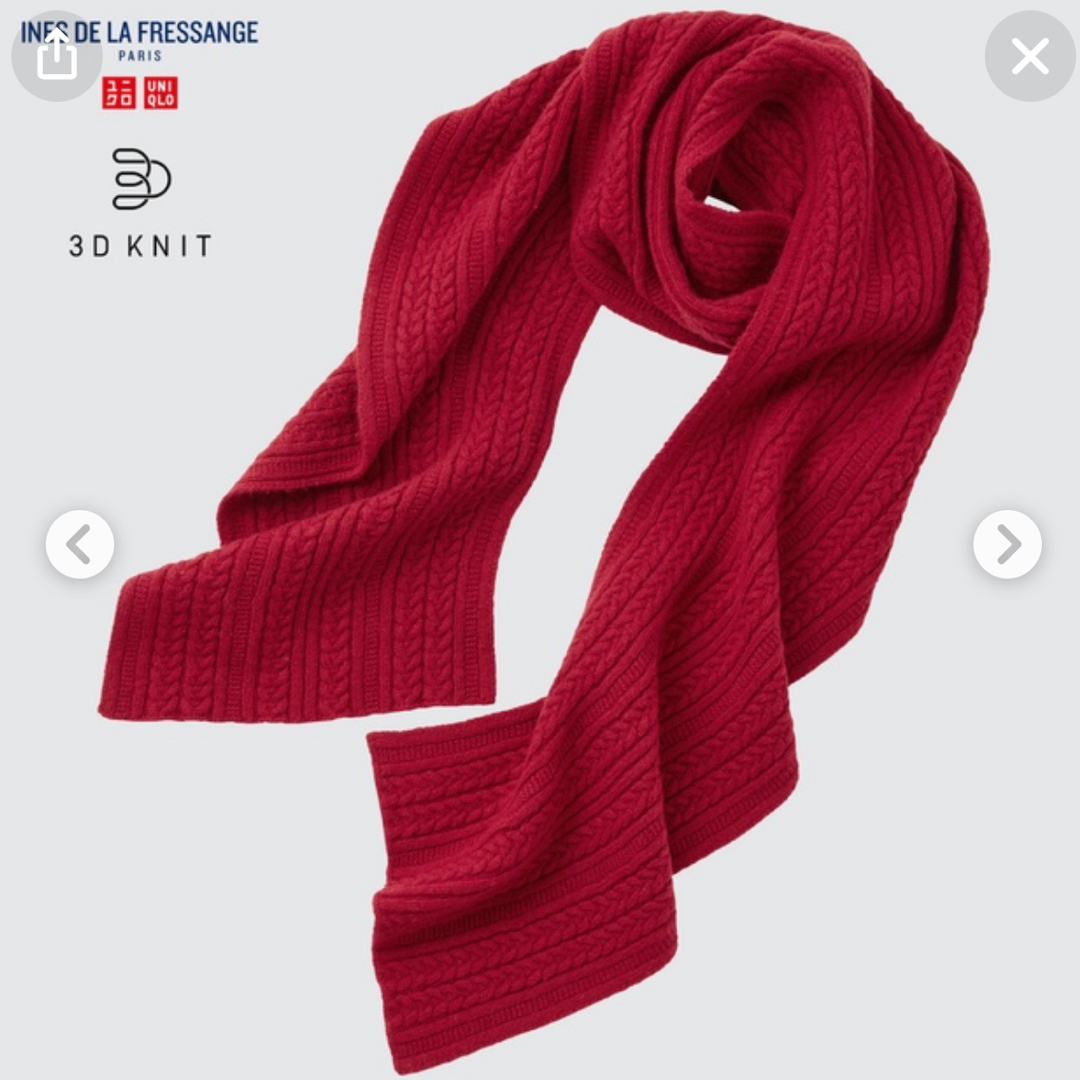 UNIQLO(ユニクロ)のUNIQLO INESコラボ 3Dニットマフラー レッド 新品 レディースのファッション小物(マフラー/ショール)の商品写真