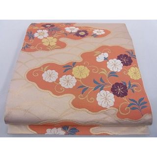 平和屋川間店■六通柄　本袋帯　唐織　雲取り草花文　金糸　正絹　逸品　A-az5173(帯)