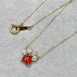 サンゴ(sango)の K18YG 日本産赤珊瑚c0.29ct ダイヤモンドD0.22ct 肉球型(ネックレス)