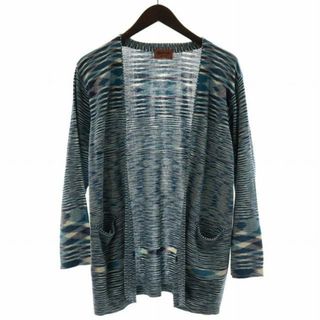 MISSONI - ミッソーニ MISSONI カーディガン 前開き 長袖 ボーダー柄 M 青 白