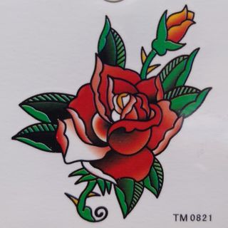 タトゥーシール ワンポイント アジアンテイスト 赤い薔薇 バラ レッドローズ 蕾(アクセサリー)