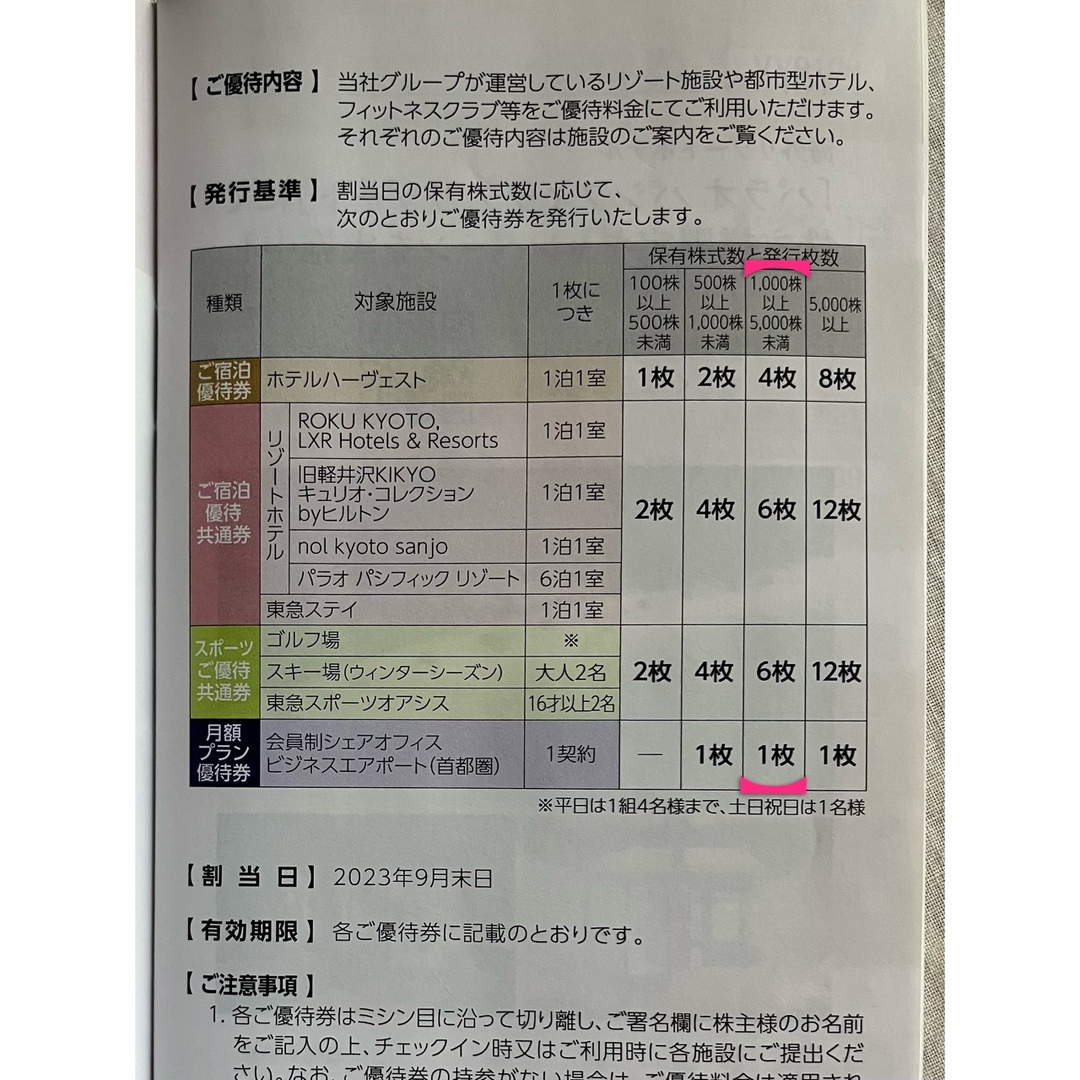 東急不動産ホールディングス株主優待 チケットの施設利用券(その他)の商品写真