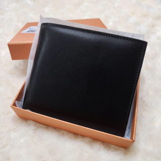 二つ折り財布 メンズ 本革 レザー 小銭入れ カード入れ 財布 ブラック ギフト(折り財布)