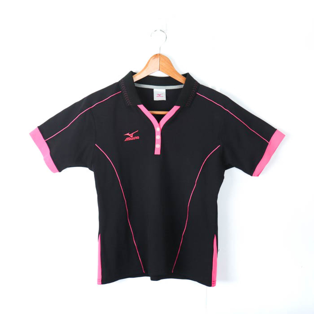 MIZUNO(ミズノ)のミズノ 半袖ポロシャツ キーネック スポーツウエア 日本製 レディース Lサイズ ブラック×ピンク Mizuno レディースのトップス(ポロシャツ)の商品写真