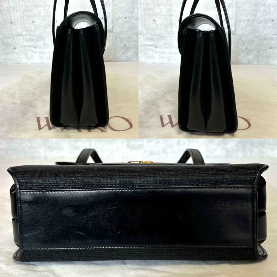 良品】WAKO 銀座和光 ホースヘア×レザー 黒 ゴールド金具 良品】WAKO 銀座和光 ホースヘア×レザー 黒 ゴールド金具