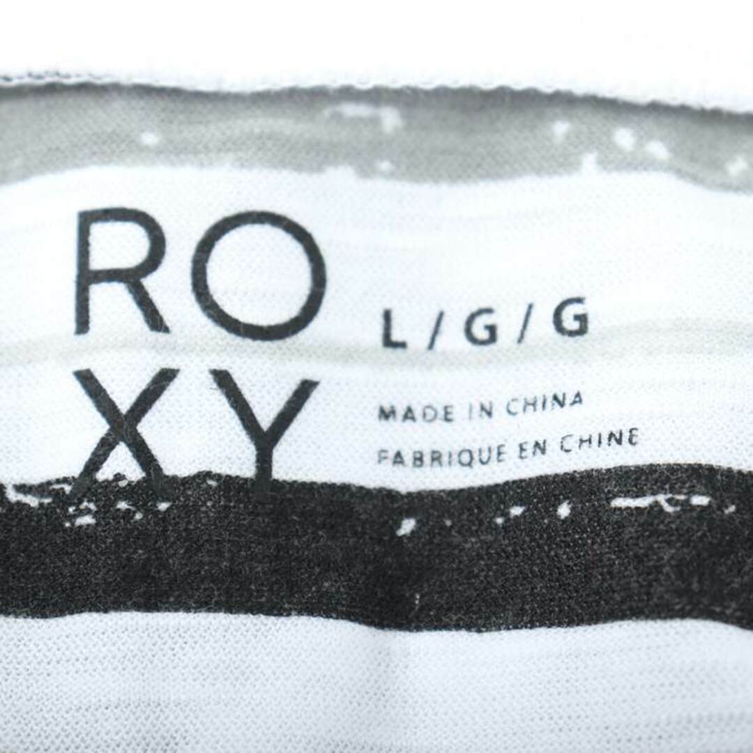 Roxy(ロキシー)のロキシー 半袖Tシャツ ボーダー柄 サイドリボン スポーツウエア レディース Lサイズ ホワイト×グレー ROXY レディースのトップス(Tシャツ(半袖/袖なし))の商品写真
