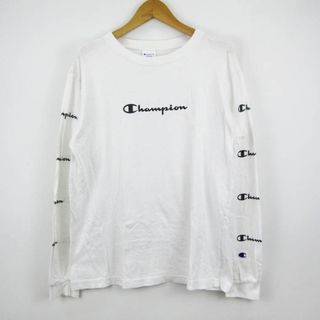 チャンピオン(Champion)のチャンピオン 長袖Tシャツ ロゴT 袖ロゴ スポーツウエア メンズ Mサイズ ホワイト Champion(Tシャツ/カットソー(七分/長袖))