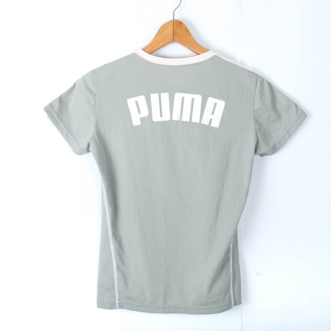 PUMA(プーマ)のプーマ 半袖Tシャツ バックロゴT メッシュ スポーツウエア レディース Lサイズ グレー×ピンク PUMA レディースのトップス(Tシャツ(半袖/袖なし))の商品写真