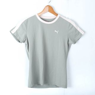 プーマ(PUMA)のプーマ 半袖Tシャツ バックロゴT メッシュ スポーツウエア レディース Lサイズ グレー×ピンク PUMA(Tシャツ(半袖/袖なし))