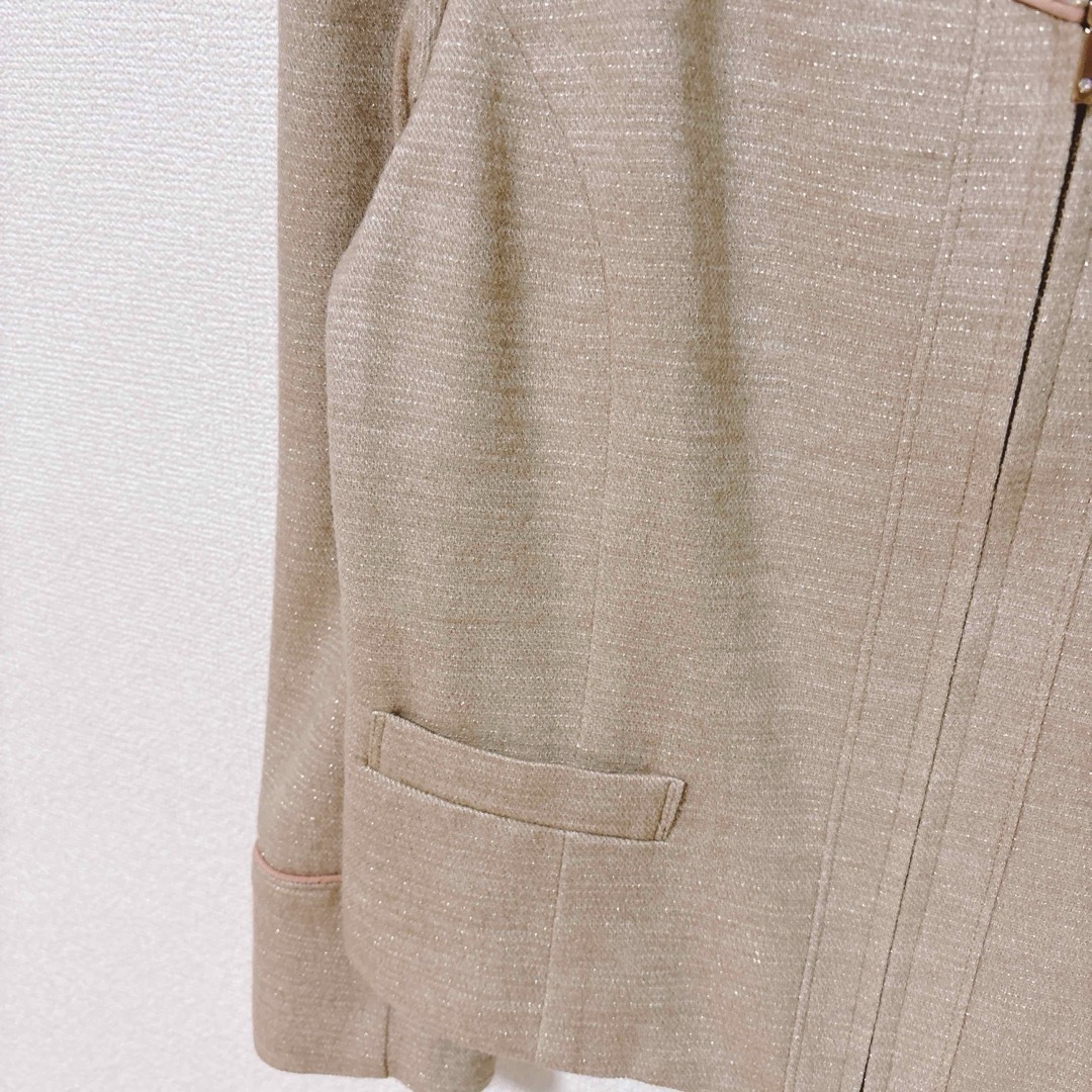 PROPORTION BODY DRESSING(プロポーションボディドレッシング)のプロポーションボディドレッシング　ノーカラージャケット　ツイード　M  ベージュ レディースのジャケット/アウター(ノーカラージャケット)の商品写真