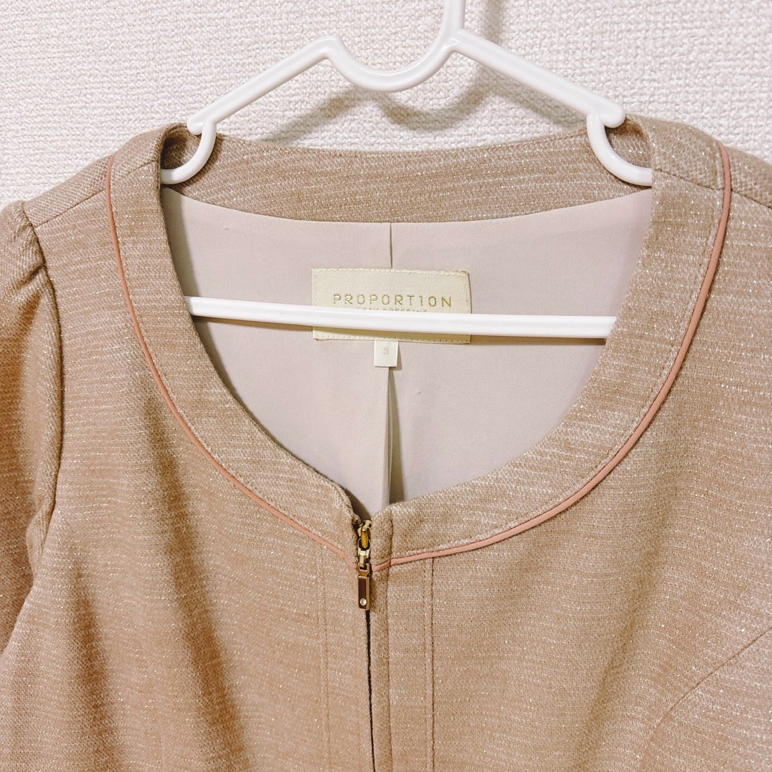 PROPORTION BODY DRESSING(プロポーションボディドレッシング)のプロポーションボディドレッシング　ノーカラージャケット　ツイード　M  ベージュ レディースのジャケット/アウター(ノーカラージャケット)の商品写真