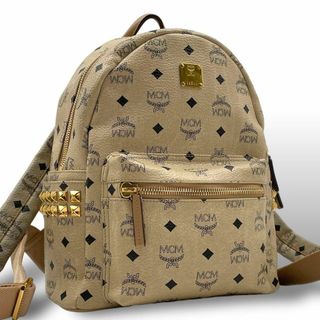 エムシーエム(MCM)の良品 MCM リュックサック バックパック スタッズ ゴールドロゴ ベージュ(リュック/バックパック)