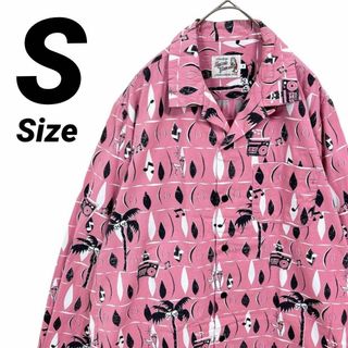 ヒステリックグラマー(HYSTERIC GLAMOUR)の美品★S★ヒステリックグラマー オープンカラー 総柄シャツ 長袖アロハ ピンク(Tシャツ/カットソー(七分/長袖))