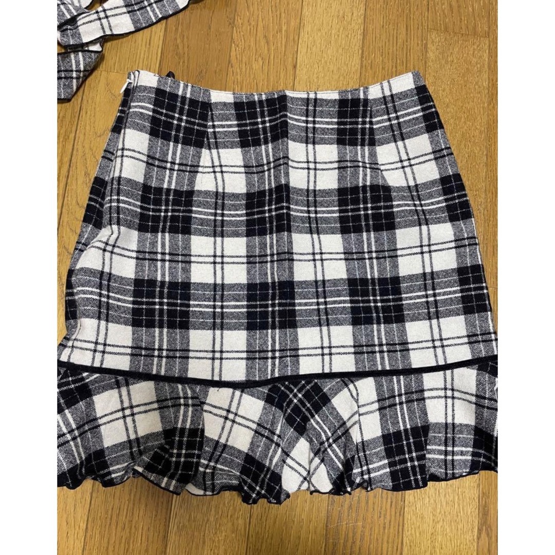 アンゴラ　毛　M  チェック　黒白　マーメイド　フレアスカート　ミニスカート レディースのスカート(ミニスカート)の商品写真
