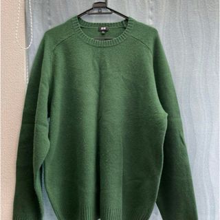 ユニクロ(UNIQLO)のユニクロ　プレミアムラムクルーネックセーター XL グリーン(ニット/セーター)