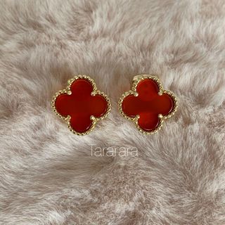 ●silver925 Flower ピアス REDアゲート●金アレ対応(ピアス)