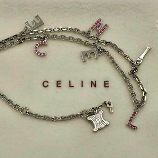 セリーヌ(celine)の極美品★CELINE★ ネックレス マカダム 英字ロゴ ラインストーン シルバー(ネックレス)