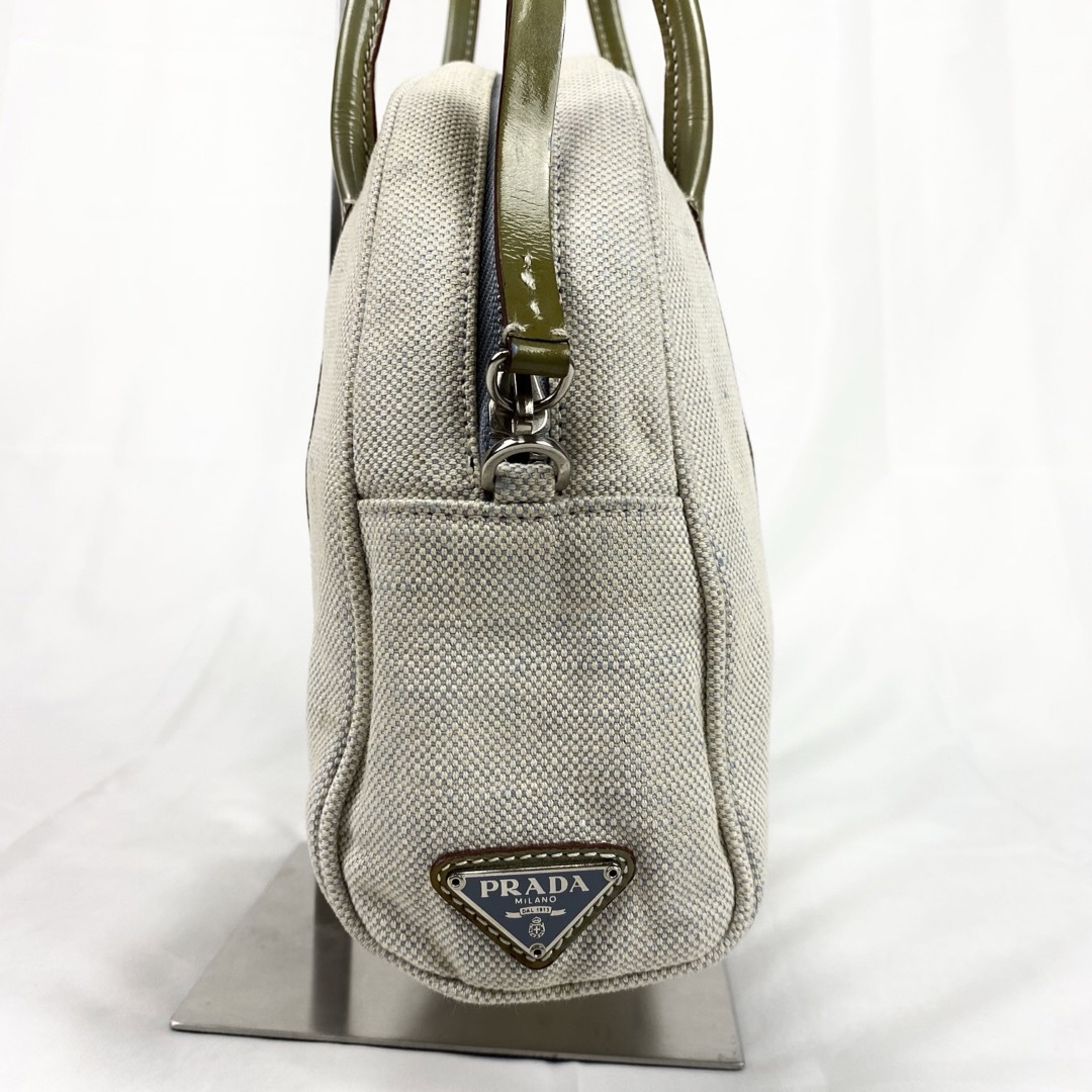 PRADA ハンドバッグ 三角ロゴ キャンバス×レザー ベージュ 白タグ PRADA ハンドバッグ 三角ロゴ キャンバス×レザー ベージュ 白タグ