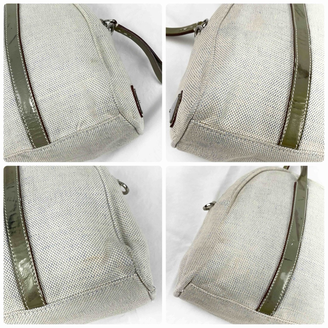 PRADA ハンドバッグ 三角ロゴ キャンバス×レザー ベージュ 白タグ PRADA ハンドバッグ 三角ロゴ キャンバス×レザー ベージュ 白タグ