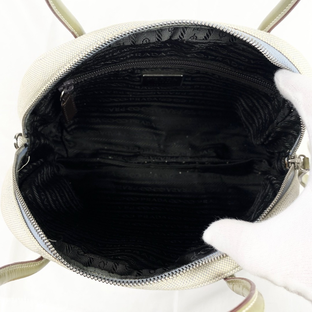 PRADA ハンドバッグ 三角ロゴ キャンバス×レザー ベージュ 白タグ PRADA ハンドバッグ 三角ロゴ キャンバス×レザー ベージュ 白タグ
