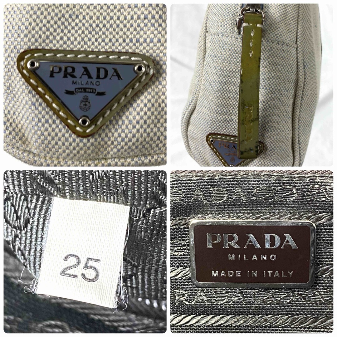 PRADA ハンドバッグ 三角ロゴ キャンバス×レザー ベージュ 白タグ PRADA ハンドバッグ 三角ロゴ キャンバス×レザー ベージュ 白タグ