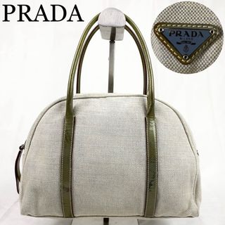 プラダ(PRADA)のPRADA ハンドバッグ　三角ロゴ　キャンバス×レザー　ベージュ　白タグ(ハンドバッグ)