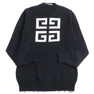 ジバンシィ(GIVENCHY)の【ドンドン見直し】良品 GIVENCHY ジバンシィ 19SS BM904U4Y0A 4Gロゴ ダメージ加工 コットン ニット/セーター ブラック M イタリア製 正規品 メンズ(ニット/セーター)