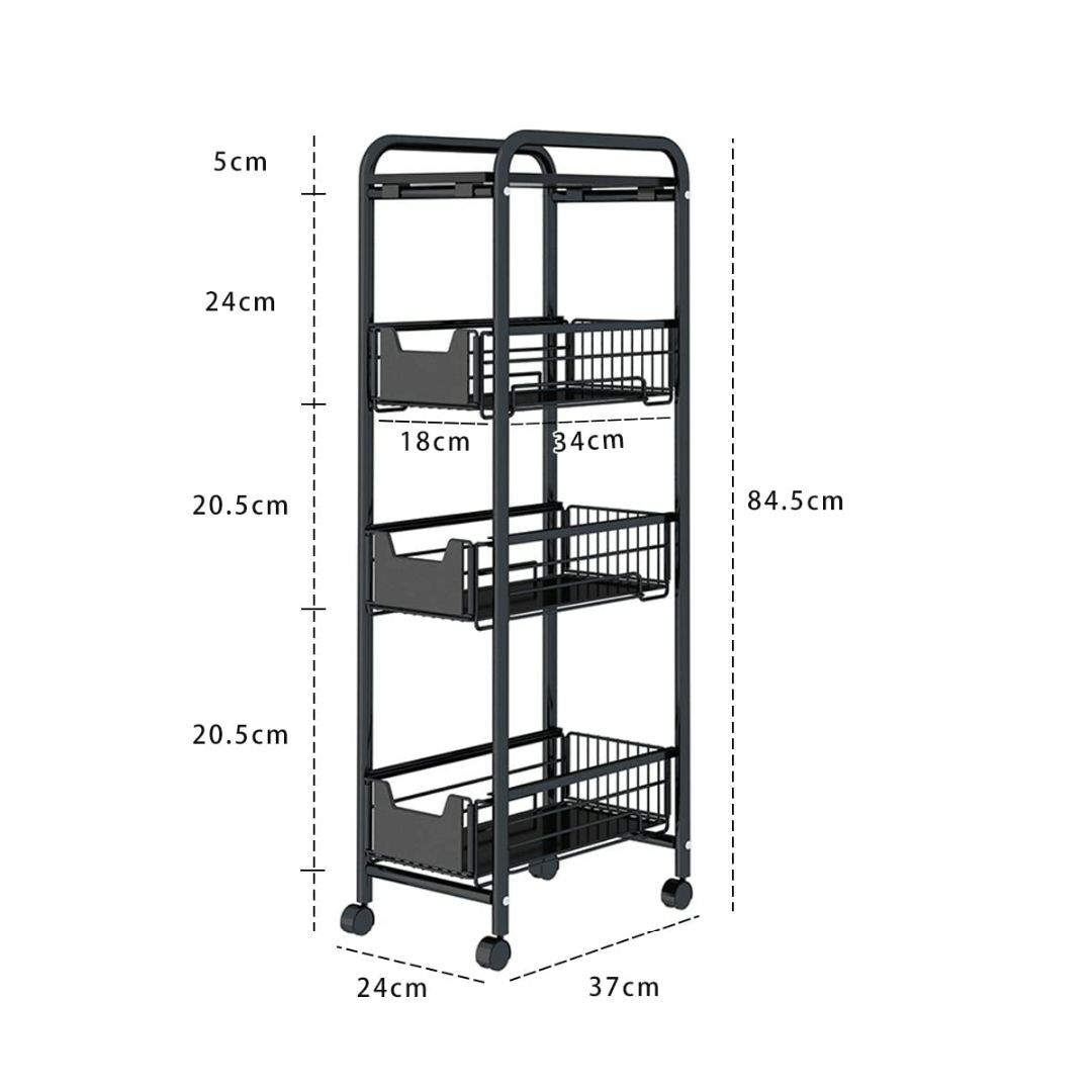 DEWEL 3段サイドラック キッチンワゴン ランドリーラック 取っ手付 隙間収 インテリア/住まい/日用品のキッチン/食器(その他)の商品写真