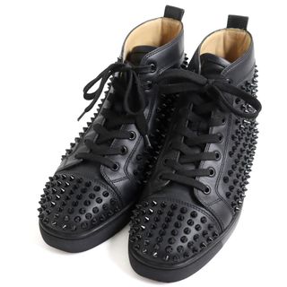 クリスチャンルブタン(Christian Louboutin)の良品 Christian Louboutin クリスチャンルブタン 1101083 ルイスフラット レザー スパイクスタッズ レースアップ ハイカットスニーカー ブラック 41 箱・保存袋付き EU製 メンズ(スニーカー)