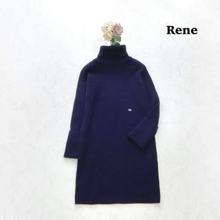 ルネ(René)の【Rene】タートルネック　ニットワンピース　ロゴプレート　ネイビー　36(ひざ丈ワンピース)