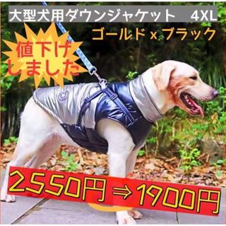 【ペット用】大型犬用　中棉ベスト撥水光沢コーティング反射材付き　4XL ゴールド(犬)